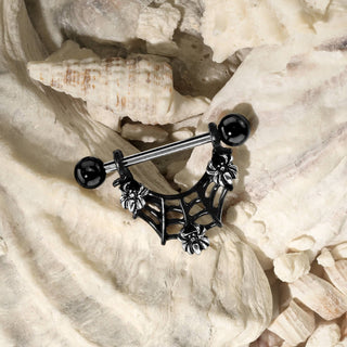 Nipple Piercing Spider web Black dangle