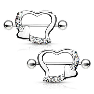 Nipple Piercing Double Heart Zirconia