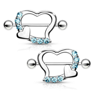 Nipple Piercing Double Heart Zirconia