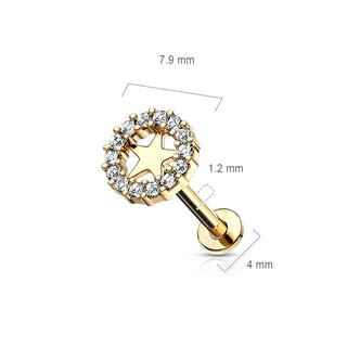 Labret Étoile Zircone Filetage Interne