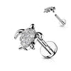 Labret Tortue Marine Zircone Filetage Interne