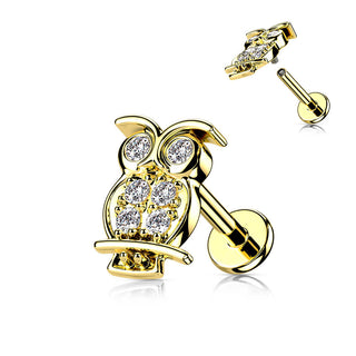 Labret Hibou Zircone Filetage Interne