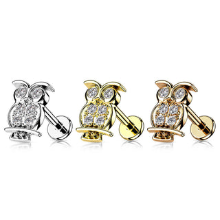 Labret Hibou Zircone Filetage Interne