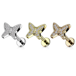 Labret Papillon Zircone Filetage Interne