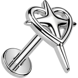 Labret heart cross Internally Threaded