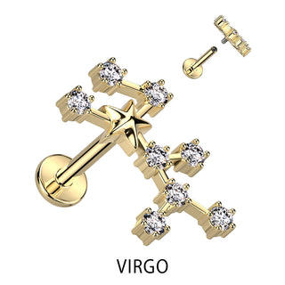 Labret Zodiac sign Zirconia Gold Internally Threaded