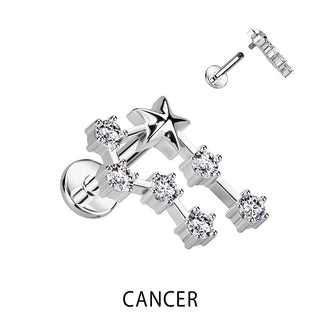 Labret Signe Du Zodiaque Zircone Argent Filetage Interne