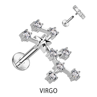 Labret Signe Du Zodiaque Zircone Argent Filetage Interne