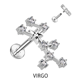 Labret Zodiac sign Zirconia Silver Internally Threaded