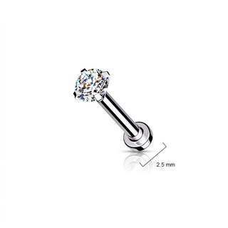 Labret Zirconia dimple setting Silver Internally Threaded