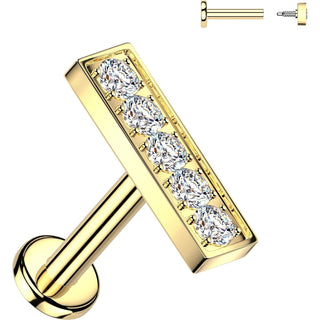 Labret 5 cubic zirconia bar prong setting Internally Threaded
