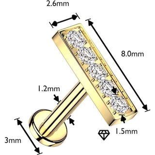 Labret 5 cubic zirconia bar prong setting Internally Threaded