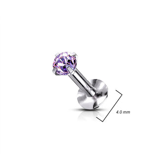 Labret Zirconia Silver Internally Threaded