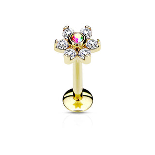Labret Fleur Zircone Filetage Interne