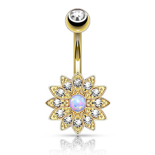 Belly Button Piercing Flower Zirconia Opal
