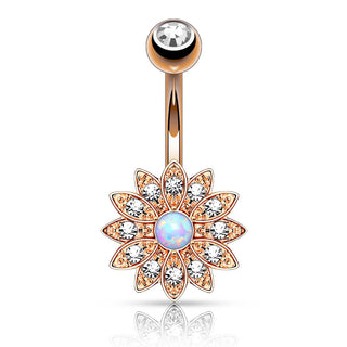 Belly Button Piercing Flower Zirconia Opal