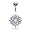 Belly Button Piercing Flower Zirconia Opal