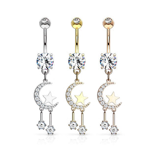 Bauchnabelpiercing Mond Stern beweglich Zirkonia