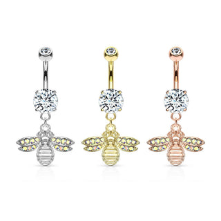 Belly Button Piercing Bee dangle Zirconia