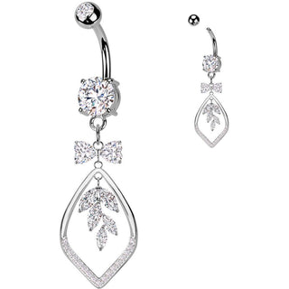 Piercing Nombril ruban feuille de vigne pendentif zircone