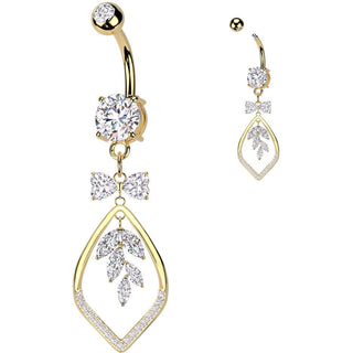 Belly Button Piercing ribbon vine leaf dangle zirconia