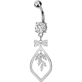 Piercing Nombril ruban feuille de vigne pendentif zircone