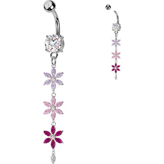 Piercing Nombril pendentif fleur en triple zircon multicolore