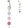Piercing Nombril pendentif fleur en triple zircon multicolore