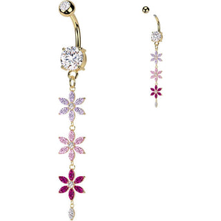 Piercing Nombril pendentif fleur en triple zircon multicolore