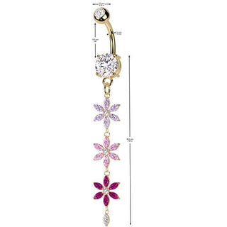 Piercing Nombril pendentif fleur en triple zircon multicolore