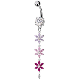 Piercing Nombril pendentif fleur en triple zircon multicolore