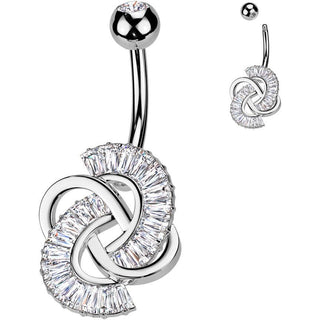 Piercing Nombril nœud zircone taille baguette 