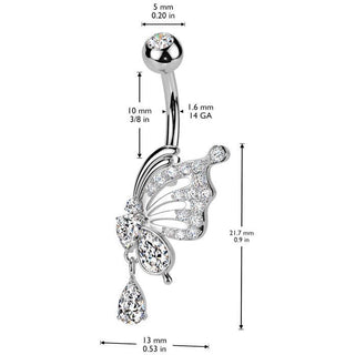 Piercing Nombril aile de papillon pendentif zircone