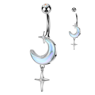 Piercing Nombril croissant de lune croixs pendentif zircone