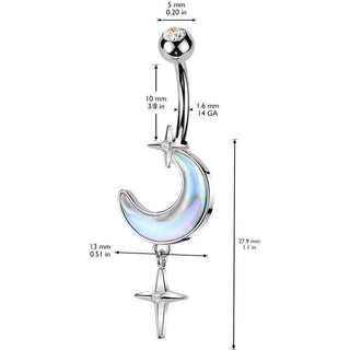 Piercing Nombril croissant de lune croixs pendentif zircone