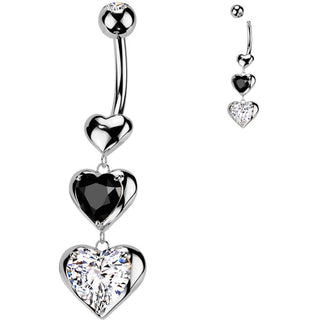 Piercing Nombril 3 cœurs pendentif zircone