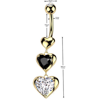 Piercing Nombril 3 cœurs pendentif zircone