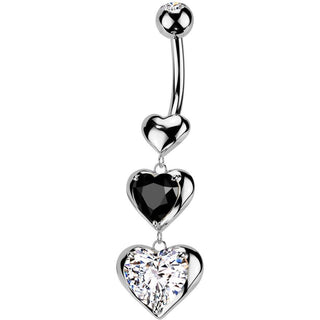 Piercing Nombril 3 cœurs pendentif zircone