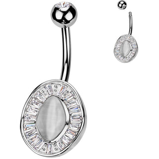 Belly Button Piercing cat's eye stone baguette cut zirconias