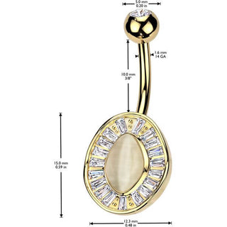 Piercing Nombril pierre œil de chat zirconias taille baguette