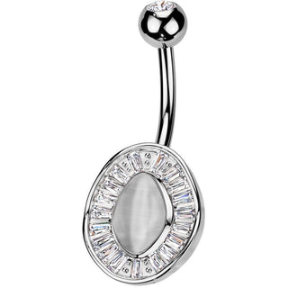 Piercing Nombril pierre œil de chat zirconias taille baguette