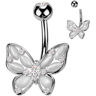 Piercing Nombril papillon pierres œil de chat zircone