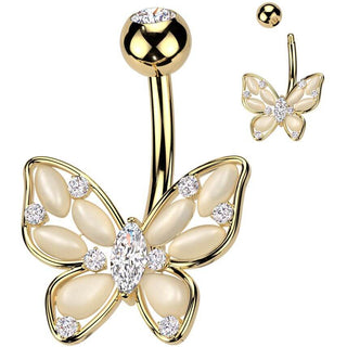 Piercing Nombril papillon pierres œil de chat zircone