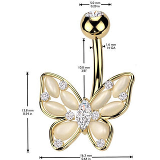 Piercing Nombril papillon pierres œil de chat zircone