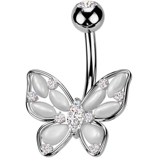 Piercing Nombril papillon pierres œil de chat zircone
