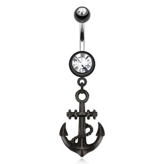 Piercing Ombelico Pendente ad áncora nero con zircone