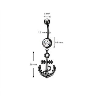 Belly Button Piercing Anchor dangle Zirconia Black