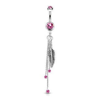 Piercing Ombelico Pendente a piuma in argento e zirconi