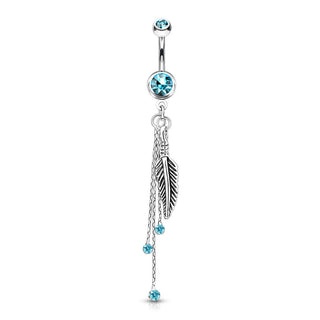 Piercing Ombelico Pendente a piuma in argento e zirconi