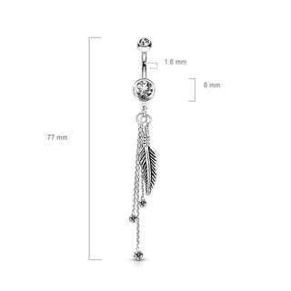 Piercing Ombelico Pendente a piuma in argento e zirconi